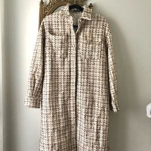 Beige Tweed Long Shirt Jacket